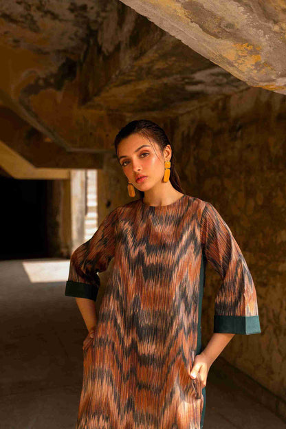 Fashionable Jacquard kurta with printed design and bell sleeves for eastern fashion