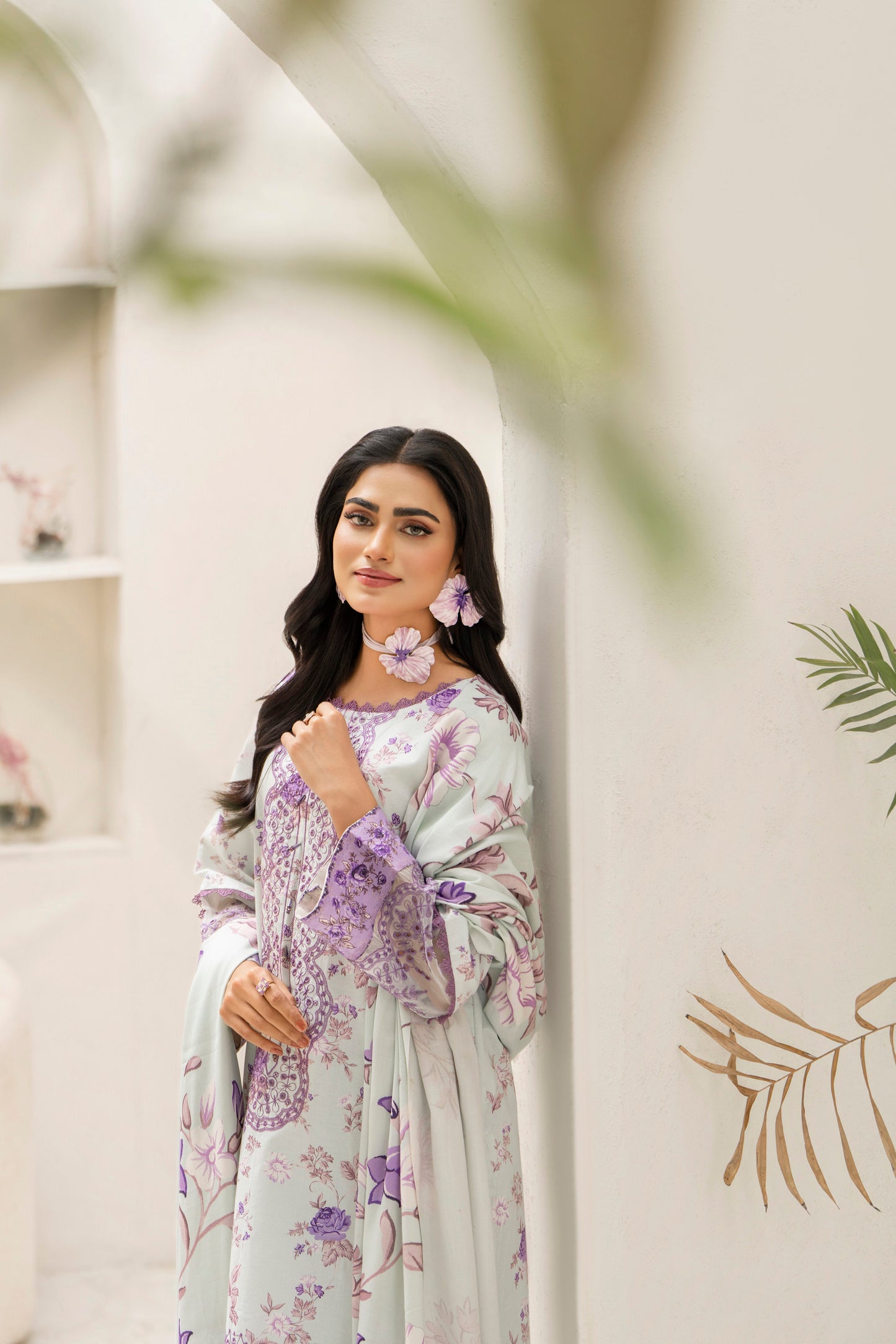 Traditional embroidered khaddar dress for winter