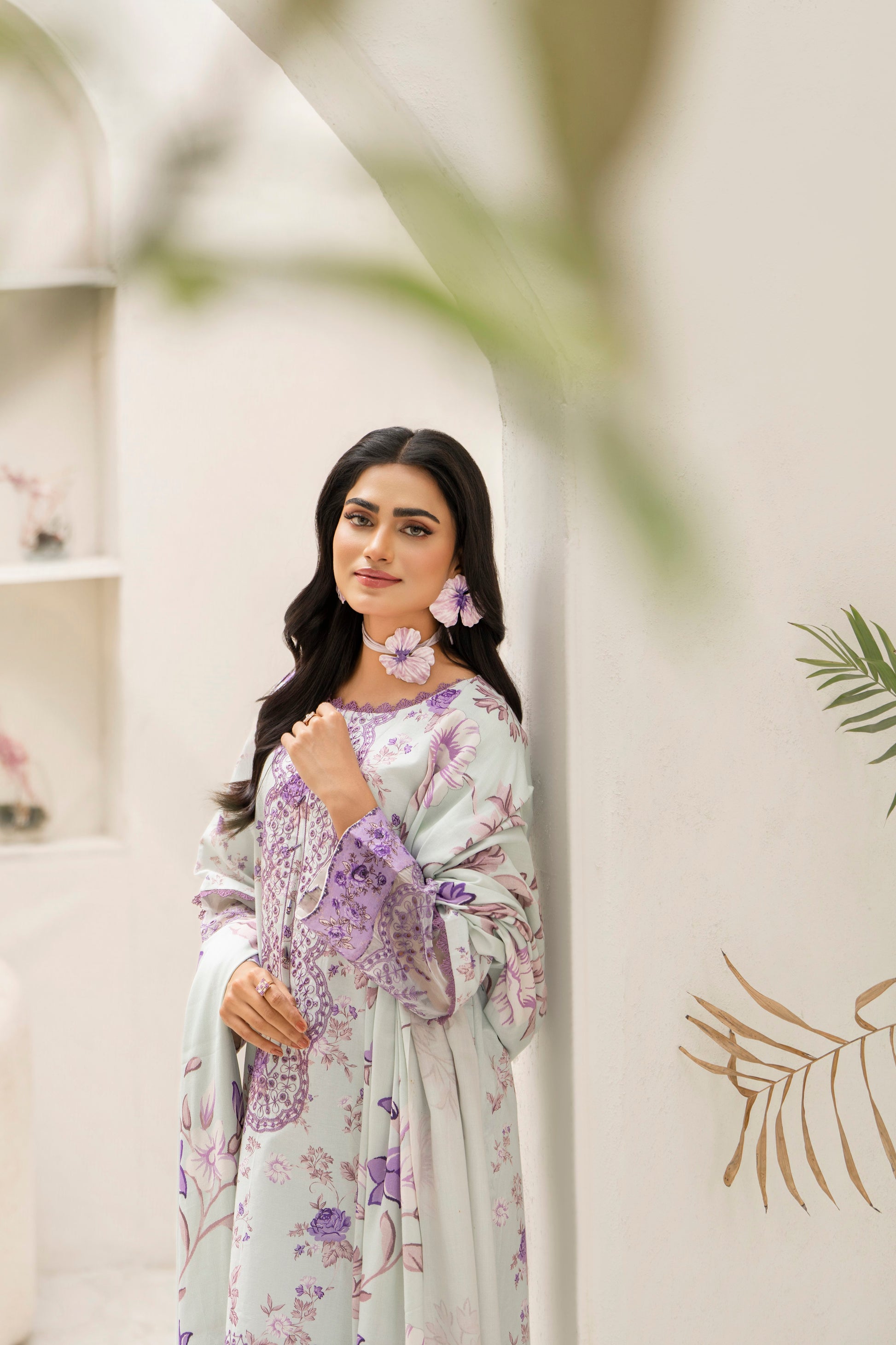 Traditional embroidered khaddar dress for winter