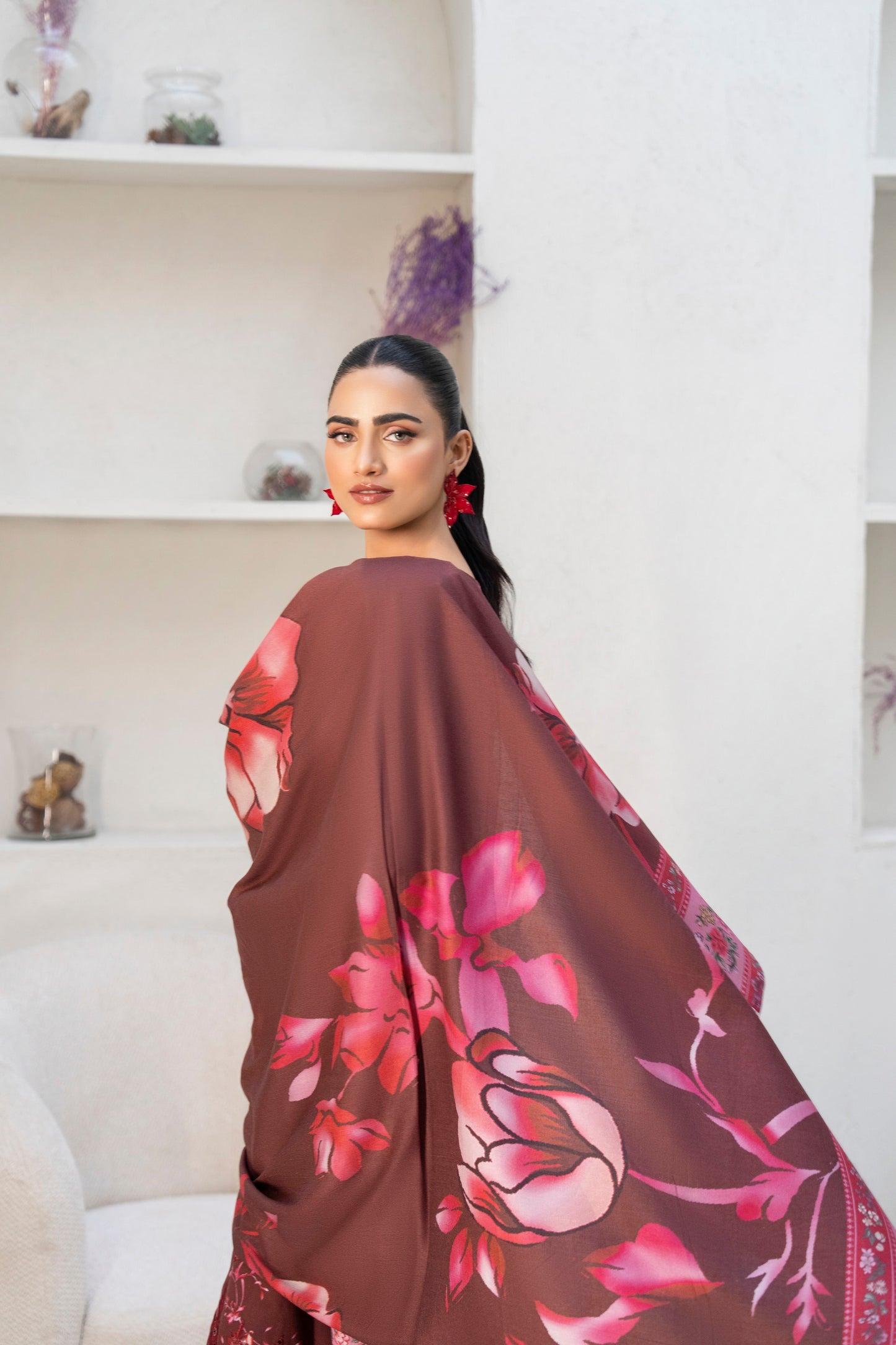 Women’s embroidered khaddar set with wool shawl