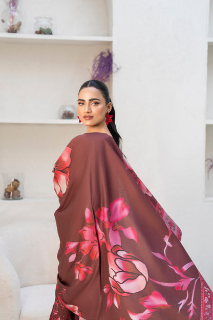 Women’s embroidered khaddar set with wool shawl