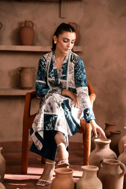 Formal unstitched khaddar fabric dress with chic kurta design
