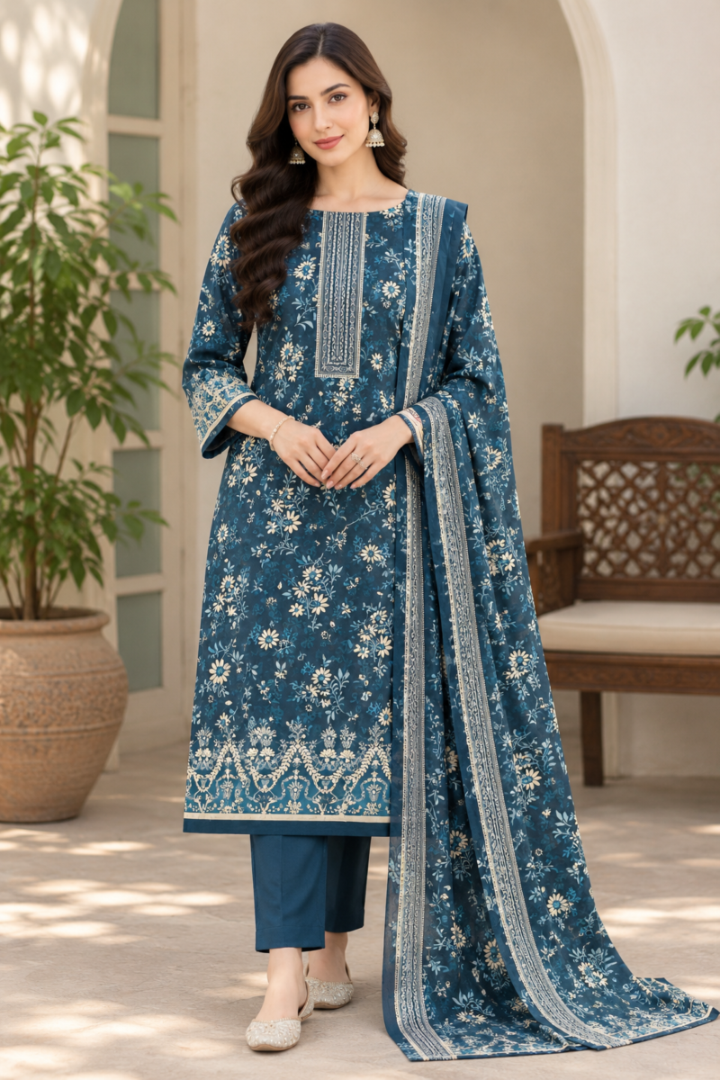 Printed linen wear for women with a charming floral shirt and simple dyed bottom