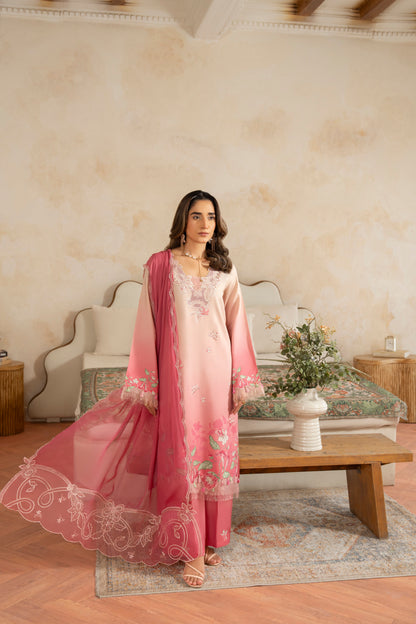 Soft viscose embroidered shirt with chiffon dupatta for winter wear