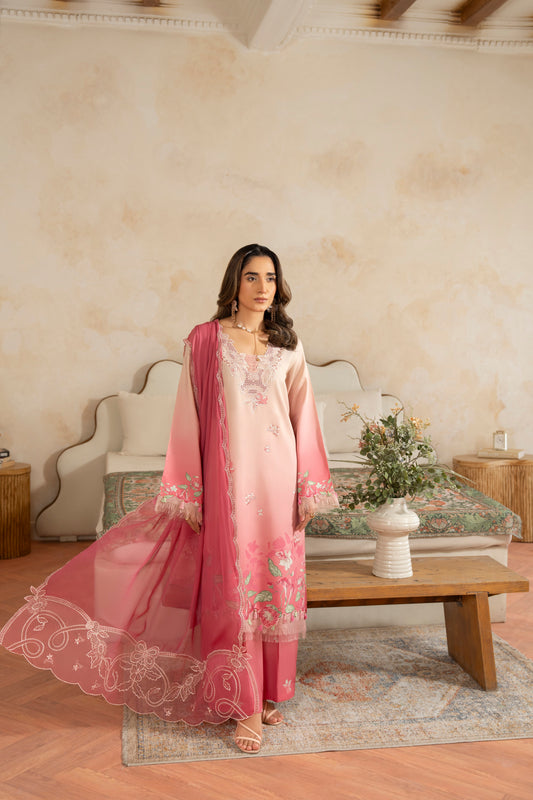 Soft viscose embroidered shirt with chiffon dupatta for winter wear