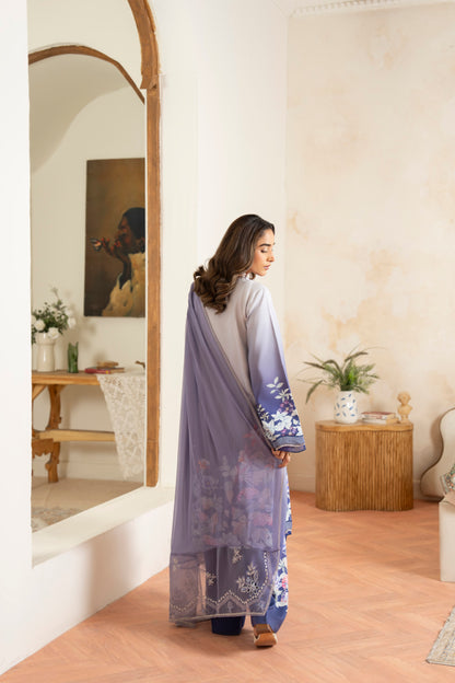 Elegant printed viscose shirt with detailed embroidery and chiffon dupatta