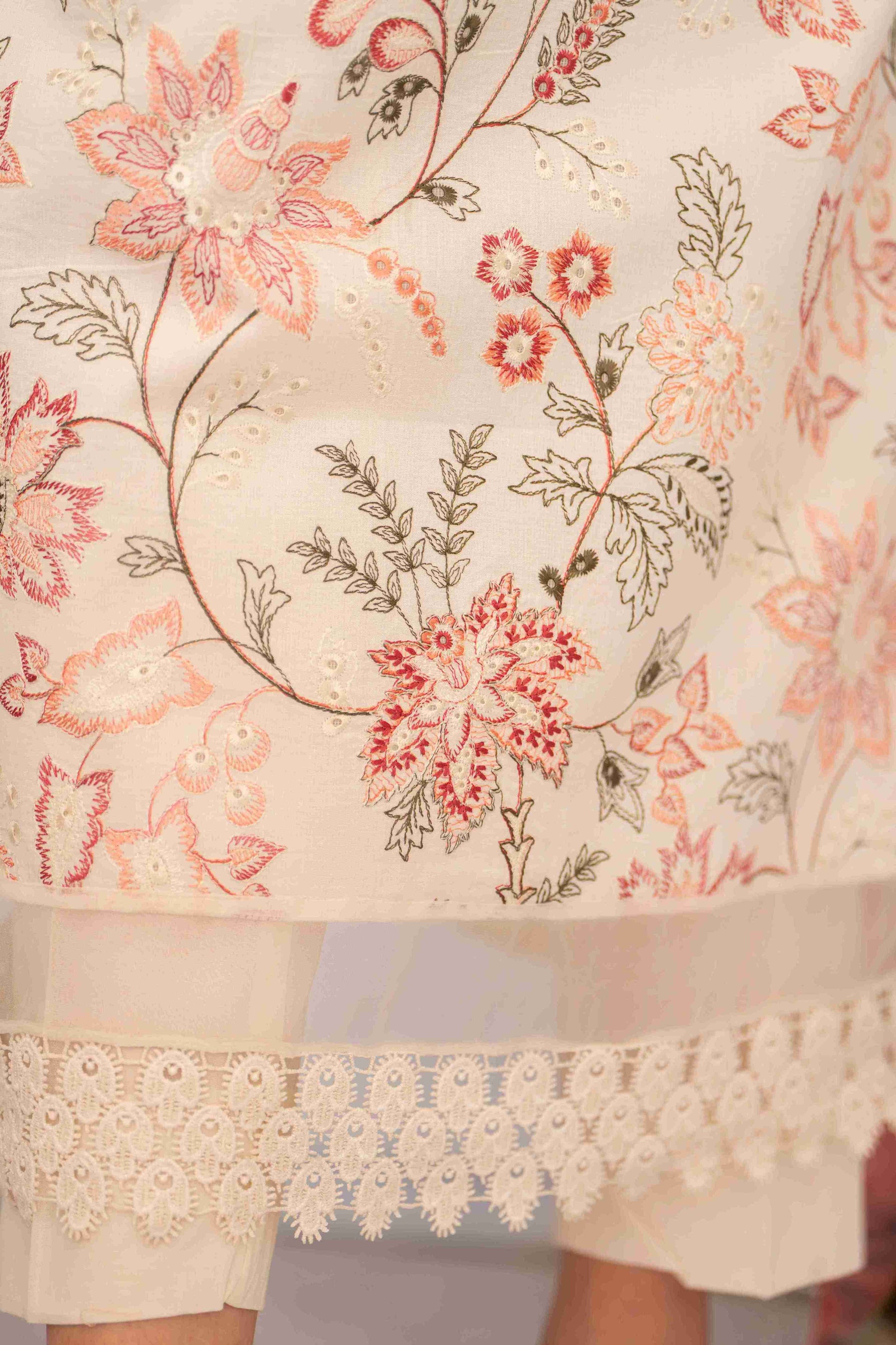  Unstitched lawn suit featuring embroidered shirt, chiffon dupatta and plain cotton trouser