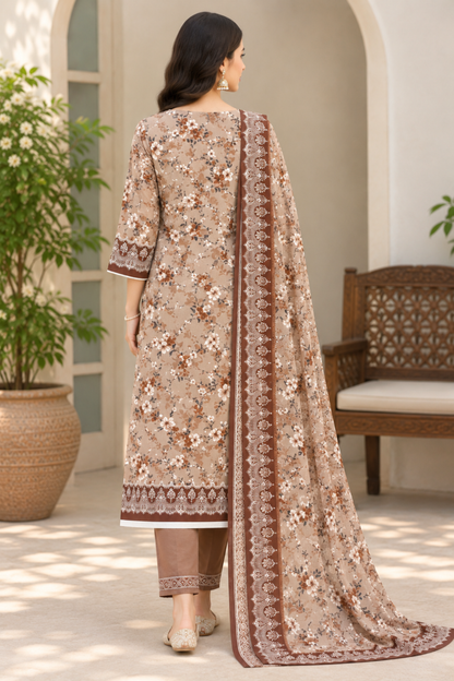 Simple floral linen dress with a printed shirt and clean solid dyed trouser design