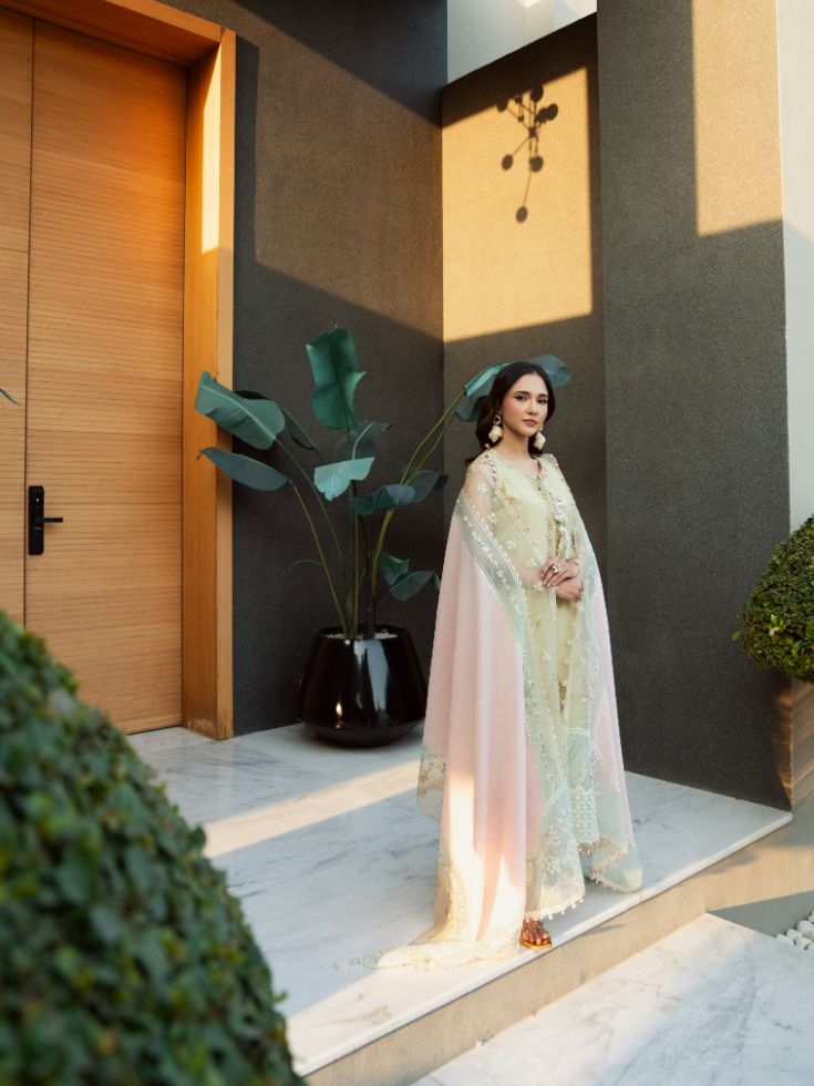 Soft cotton embroidered yellow suit with stylish dupatta perfect for wedding wear