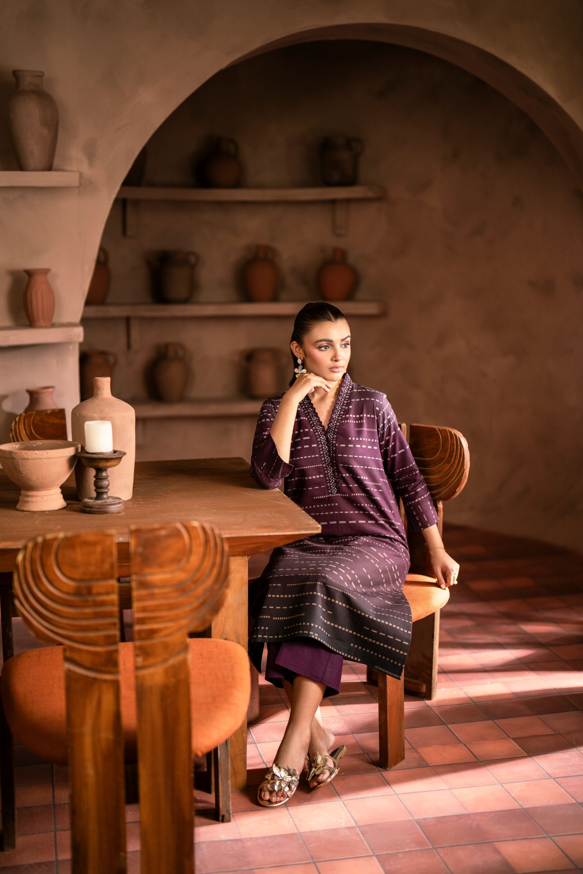 Women’s khaddar kurta with trouser set for winter comfort