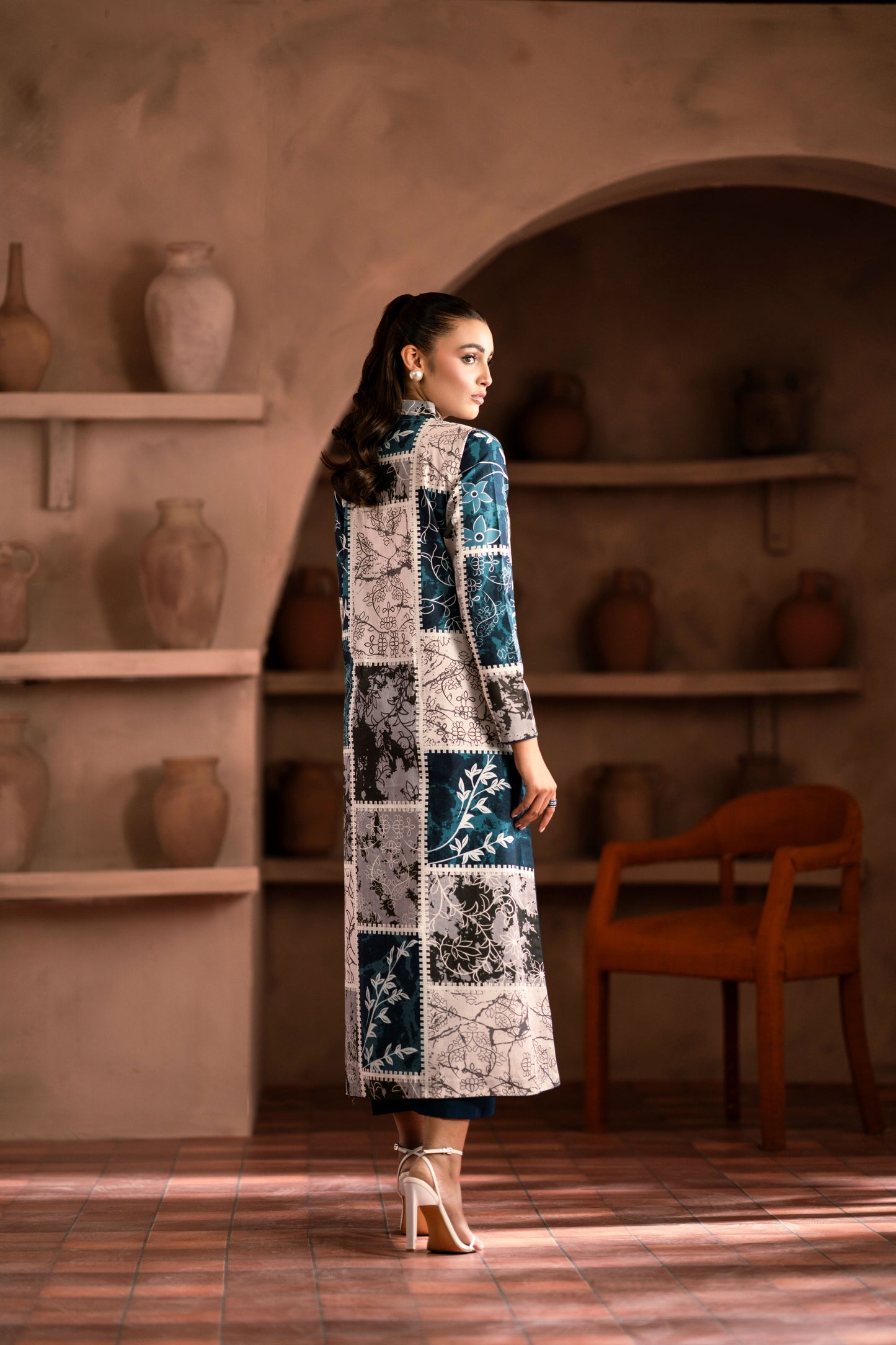 Fancy wedding-style khaddar kurta design for women