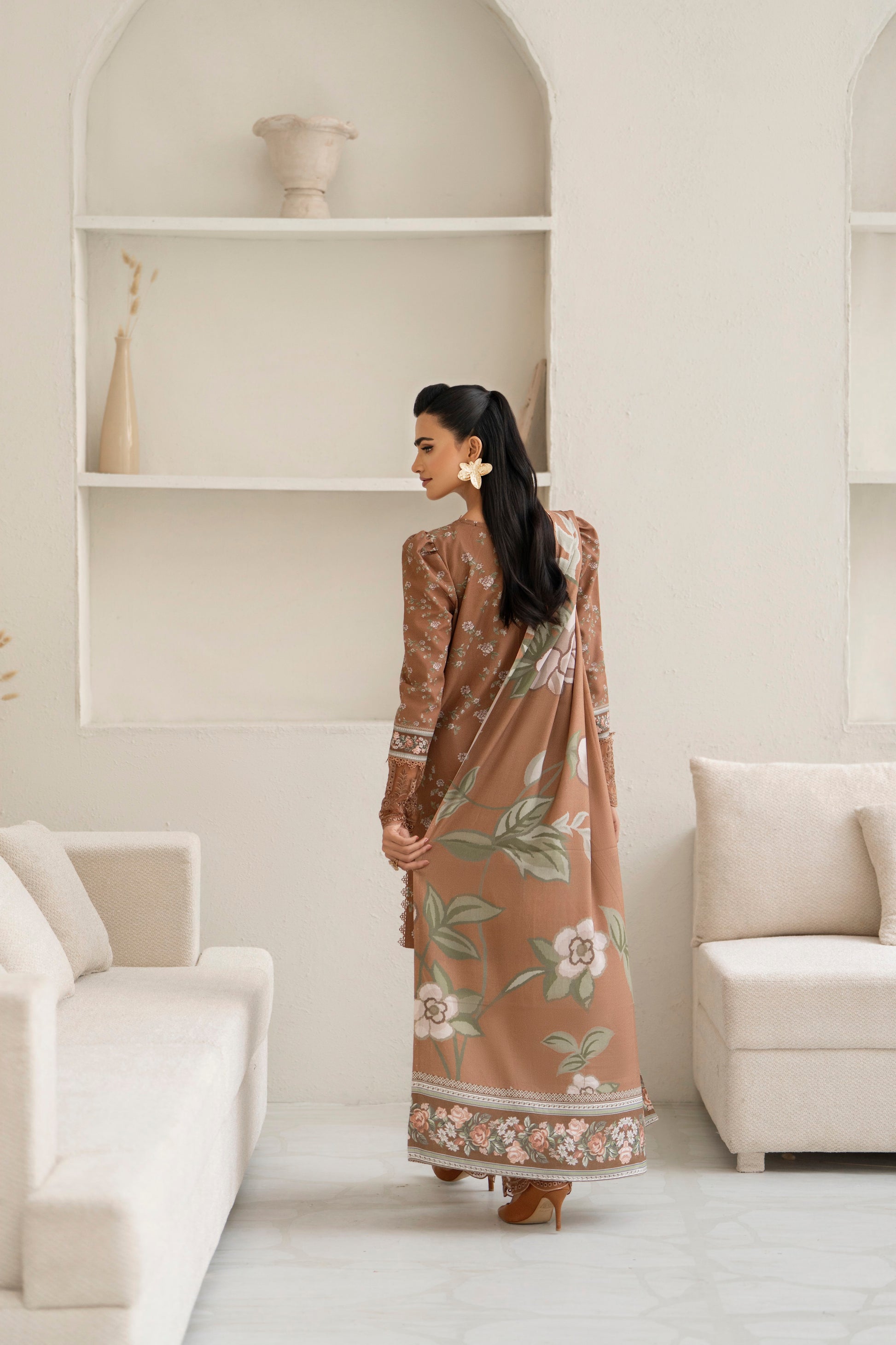 Comfortable embroidered khaddar outfit for cold weather