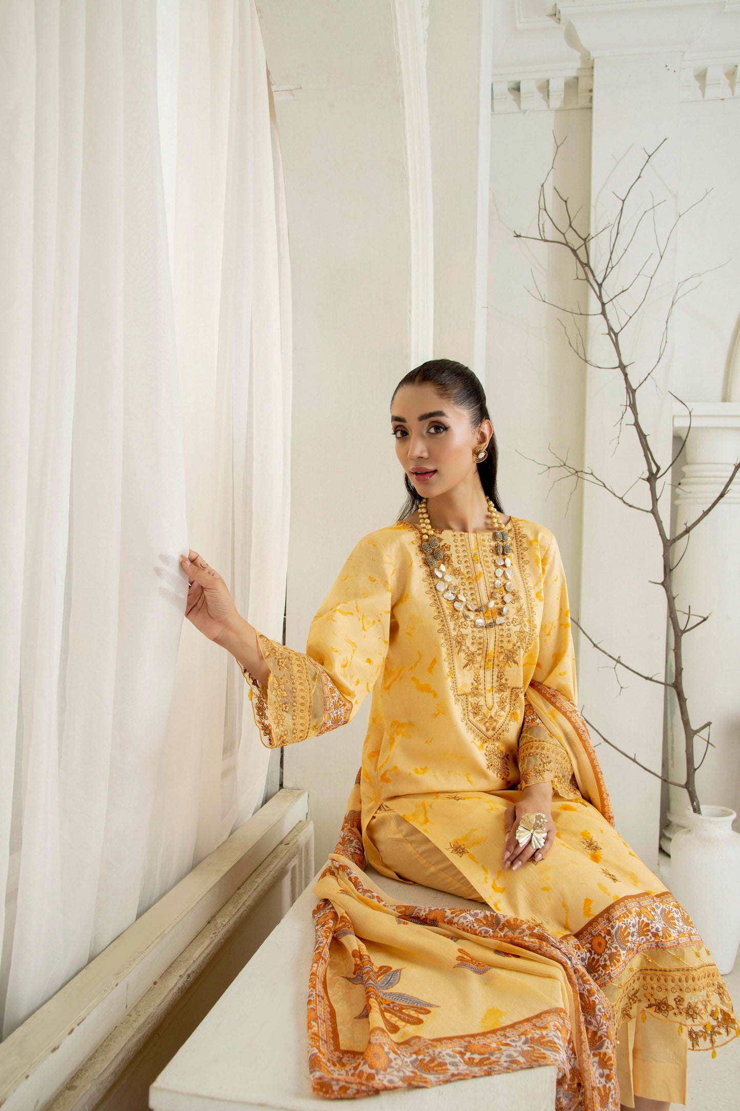 Embroidered lawn suit with matching dupatta