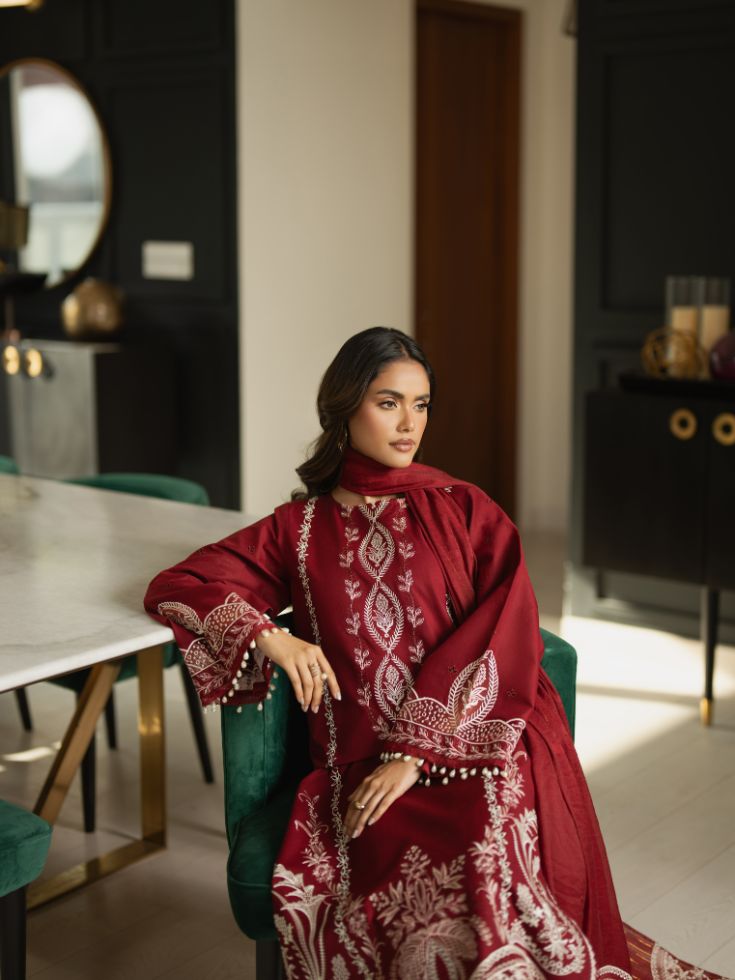 Embroidered shirt, organza patches, motifs, and dupatta
