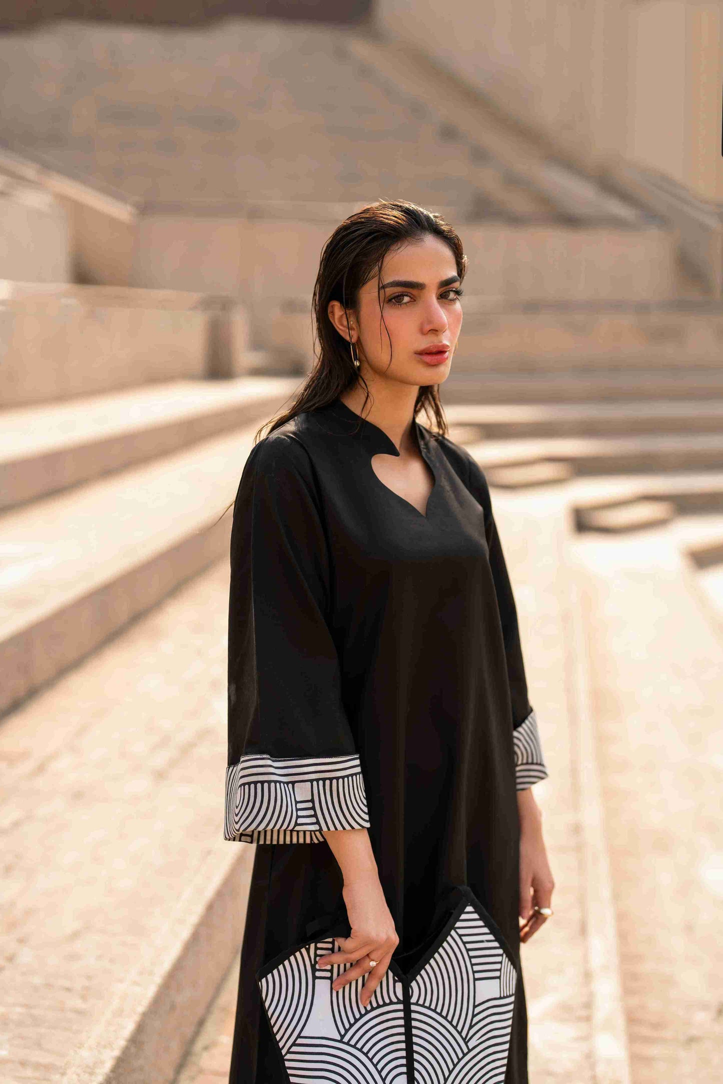 Premium Jacquard tunic with modern cut and bell bottom trousers