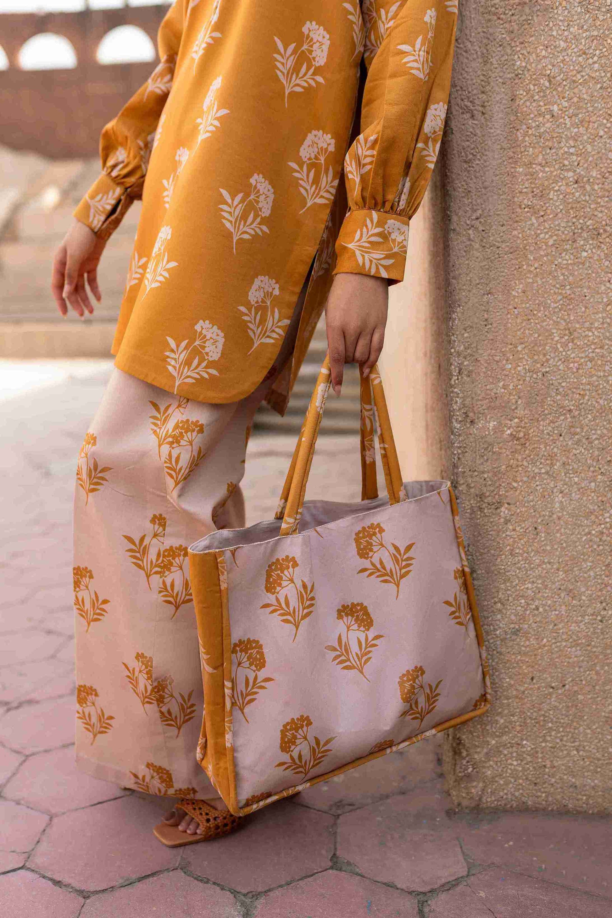 Premium printed Jacquard outfit with crisscross neckline and bell bottom trousers