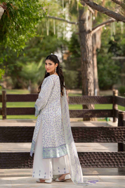Premium lawn shirt paired with chiffon dupatta and cotton trouser, designed for simple summer charm