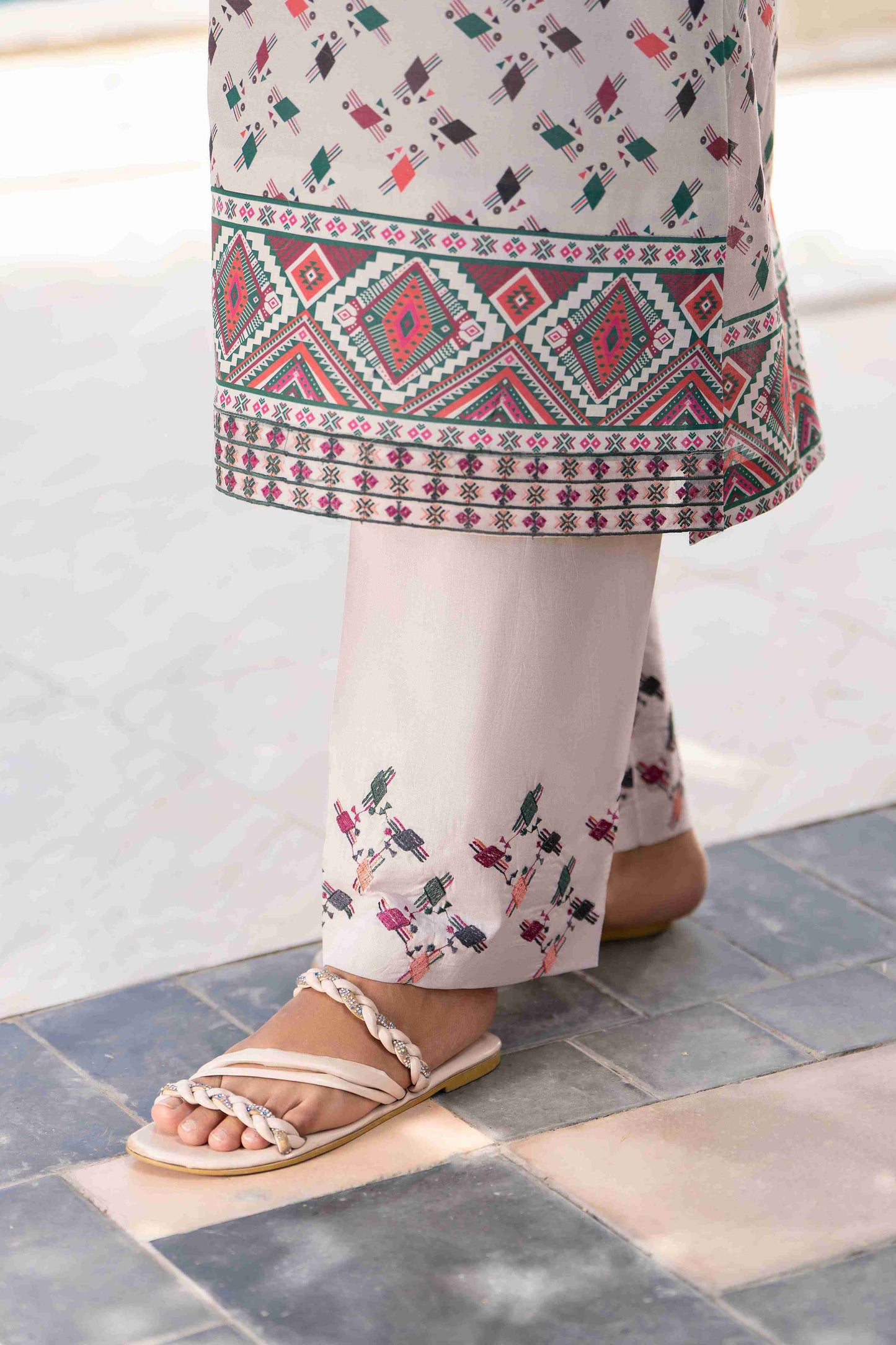 Premium embroidered shirt with chiffon dupatta and cotton trouser for eastern summer fashion