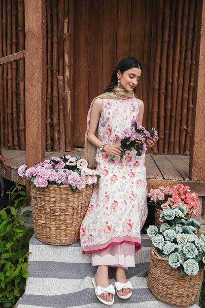  Embroidered lawn suit styled with chiffon dupatta and cotton plain trouser.