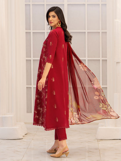 Stylish embroidered lawn shirt, lightweight chiffon dupatta, and plain karandi trouser 