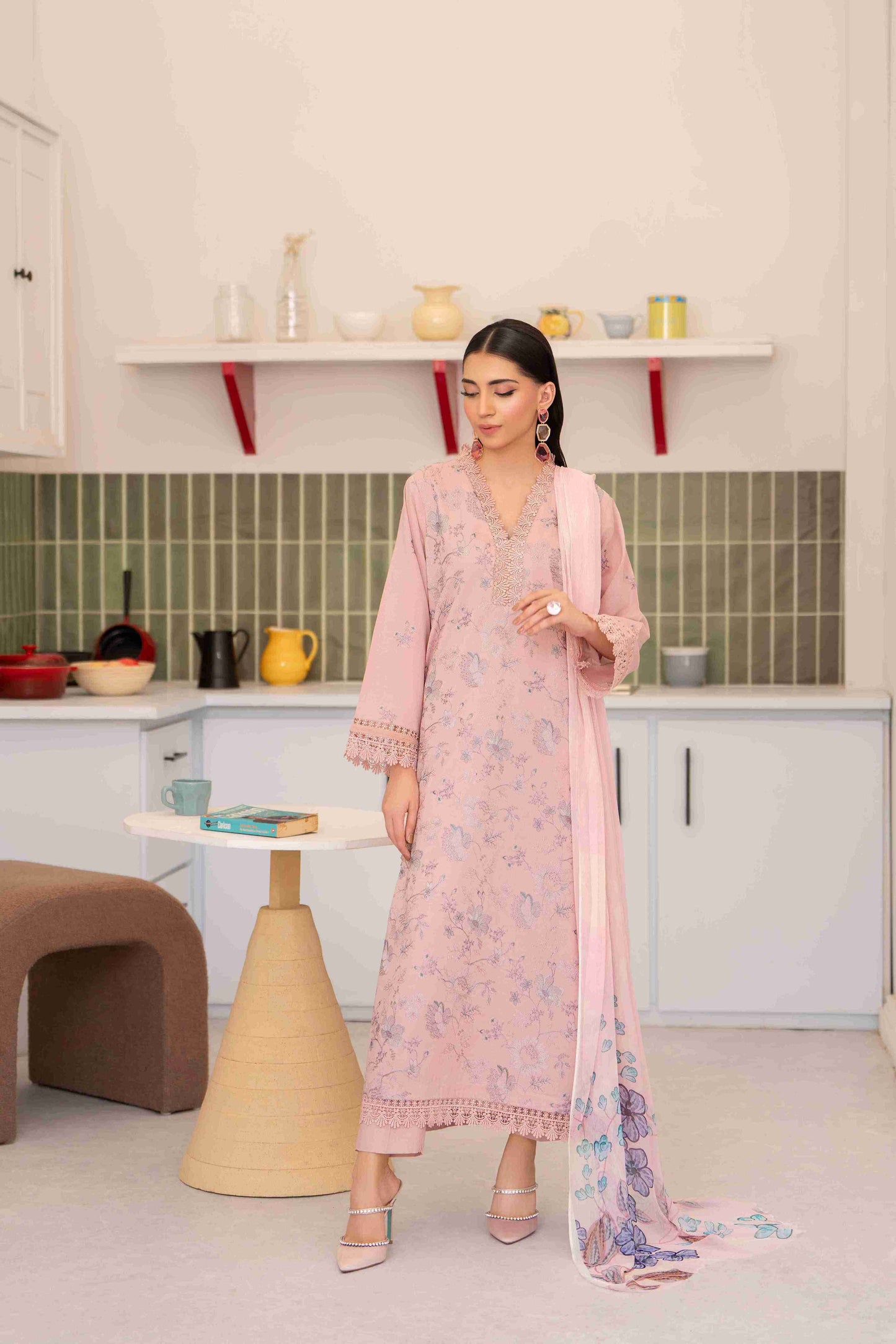  Breeze embroidered lawn shirt crafted with chiffon dupatta and plain cotton trouser