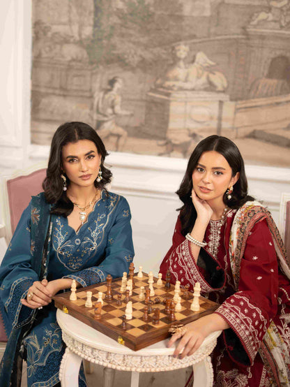 Summer embroidered lawn shirt styled with chiffon dupatta and trouser