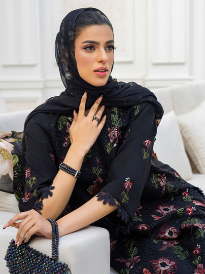 Summer embroidered lawn shirt with chiffon printed dupatta and plain trouser