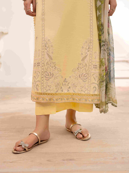 Summer embroidered lawn shirt paired with plain dyed cotton trouser