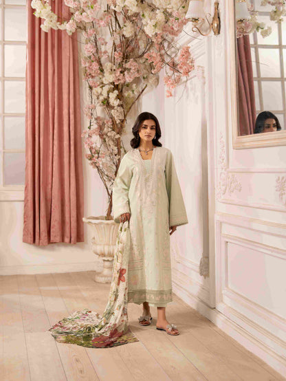 Summer embroidered lawn shirt styled with organza patch and chiffon dupatta