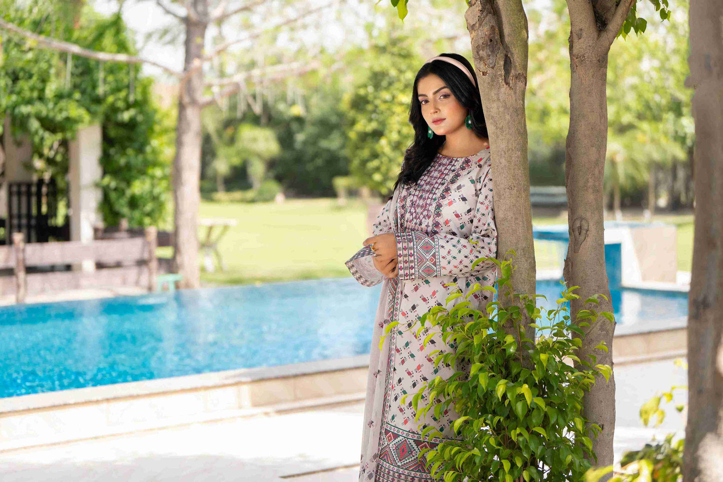 Premium embroidered kurta, chiffon dupatta, and cotton trouser for formal and casual elegance