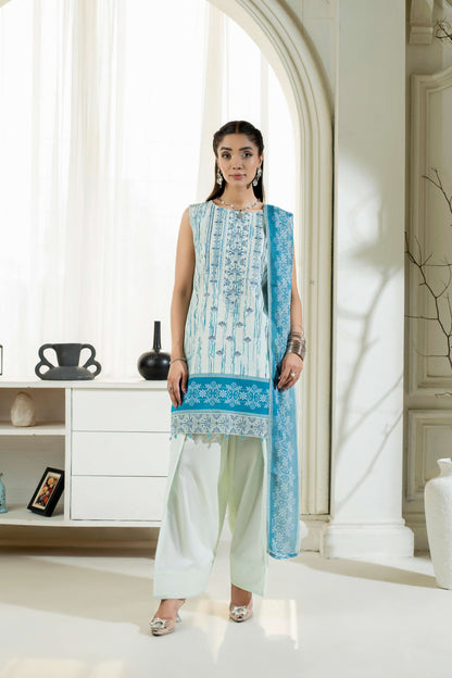 Embroidered kurta paired with plain lawn trouser