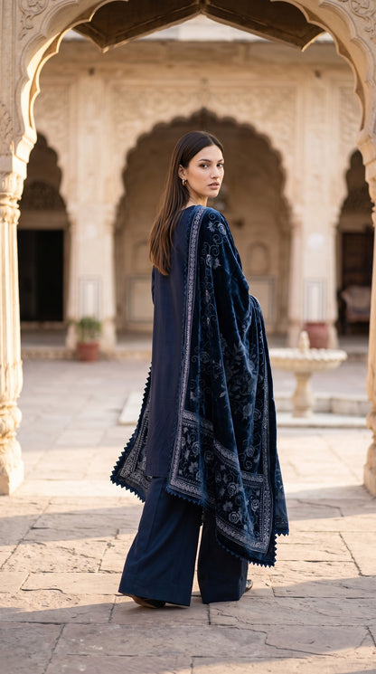 3PC Embroidered Dhanak Suit | DC - 09