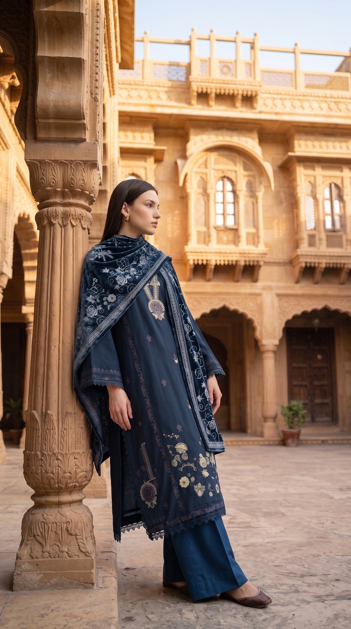 3PC Embroidered Dhanak Suit | DC - 09