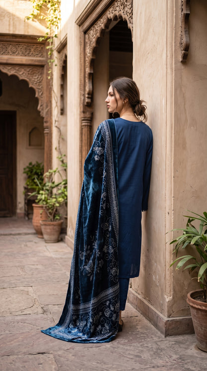 3PC Embroidered Dhanak Suit | DC - 09
