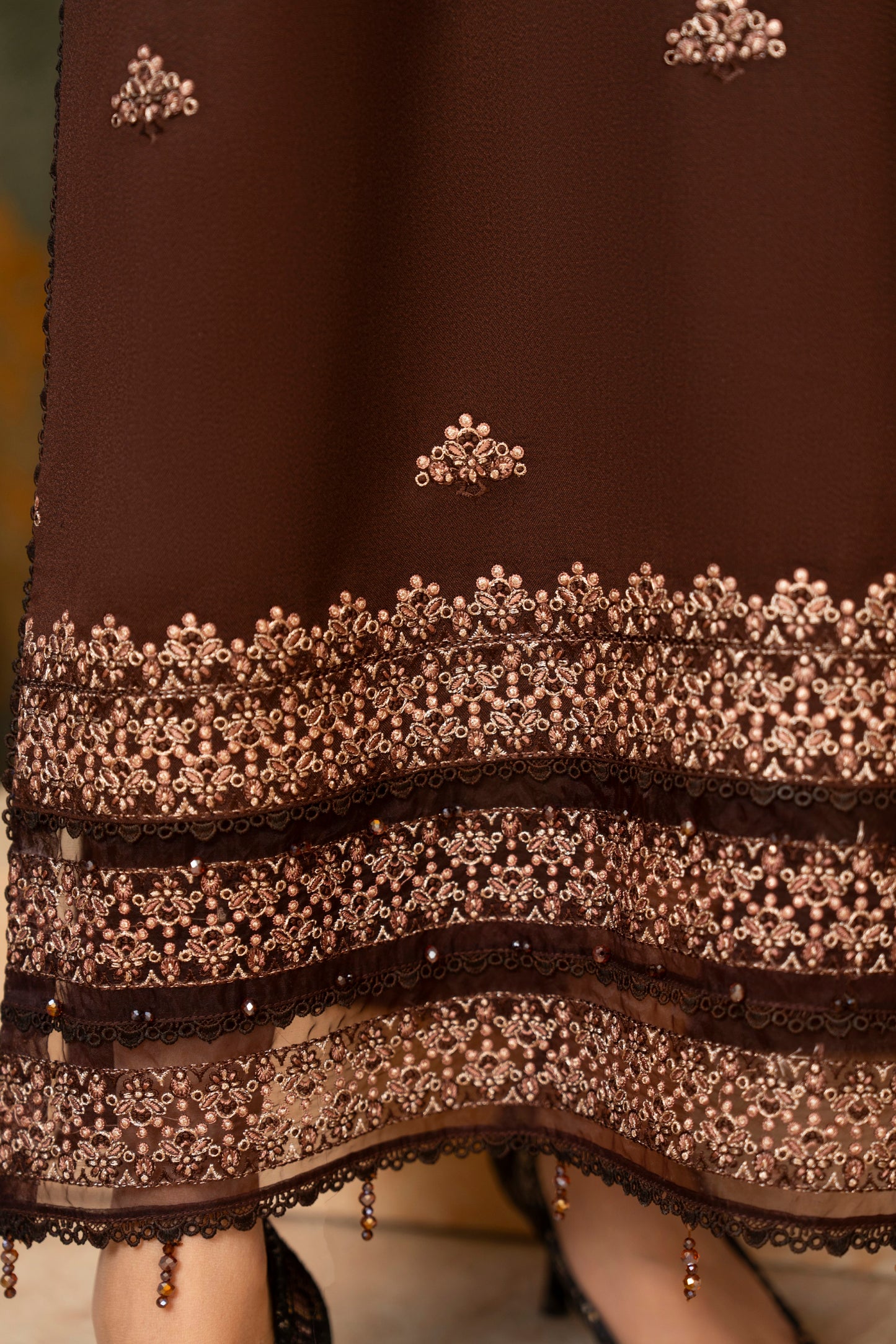 Timeless Embroidered Suit; Dhanak 3-PC woolen dress, offering the charm of eastern wear with a modern winter finish