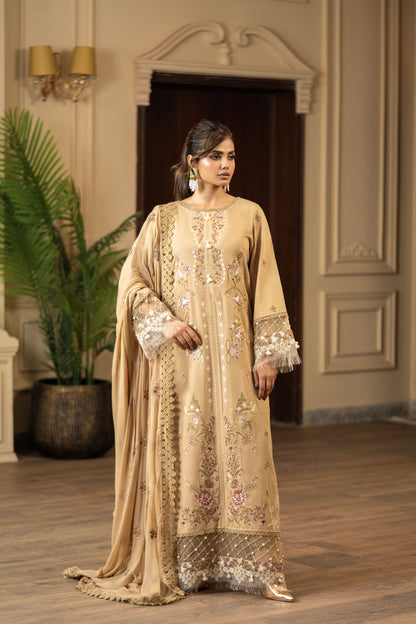 Unstitched karandi fabric dress for ladies with stylish design