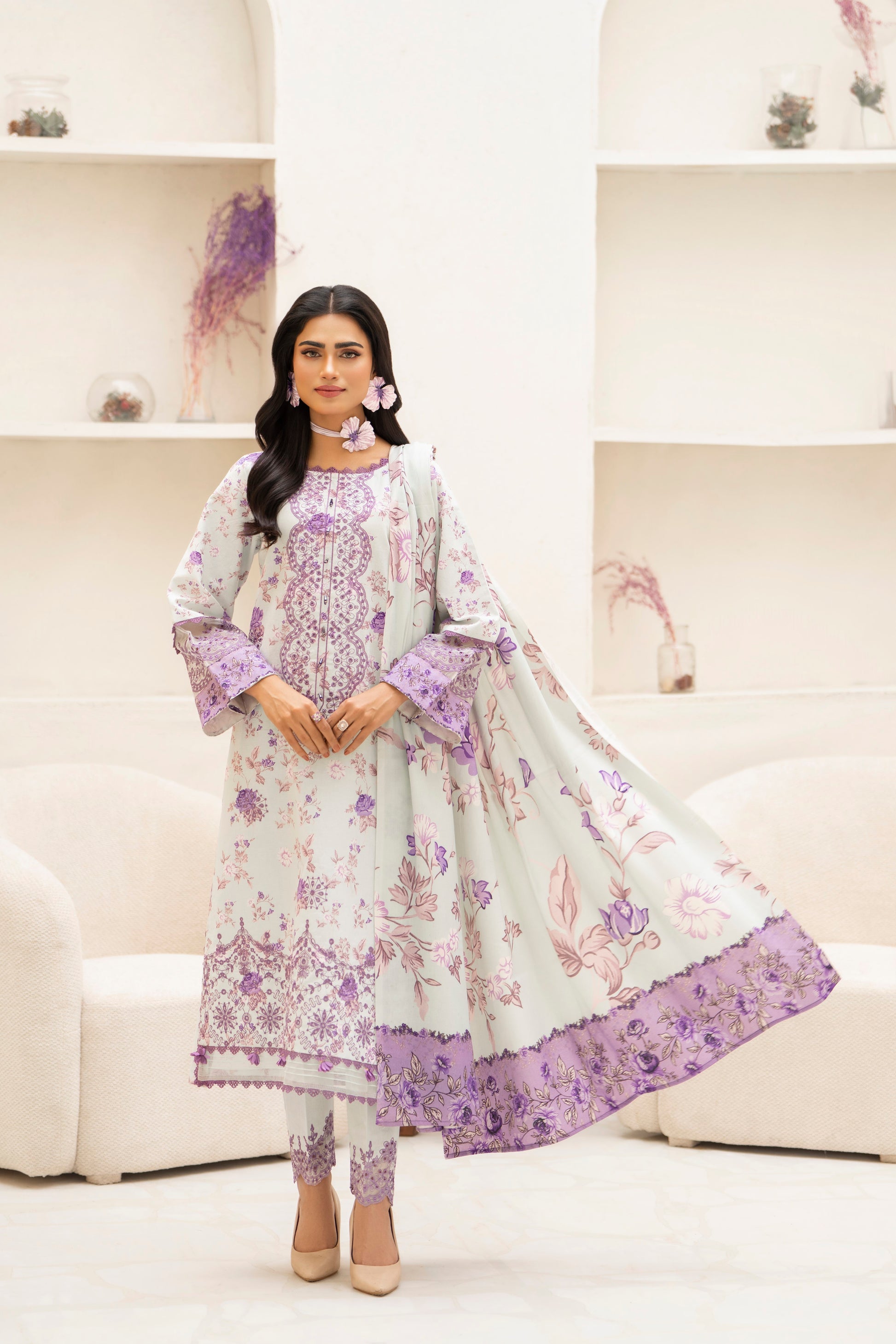 Pakistani khaddar suit with embroidery and wool shawl