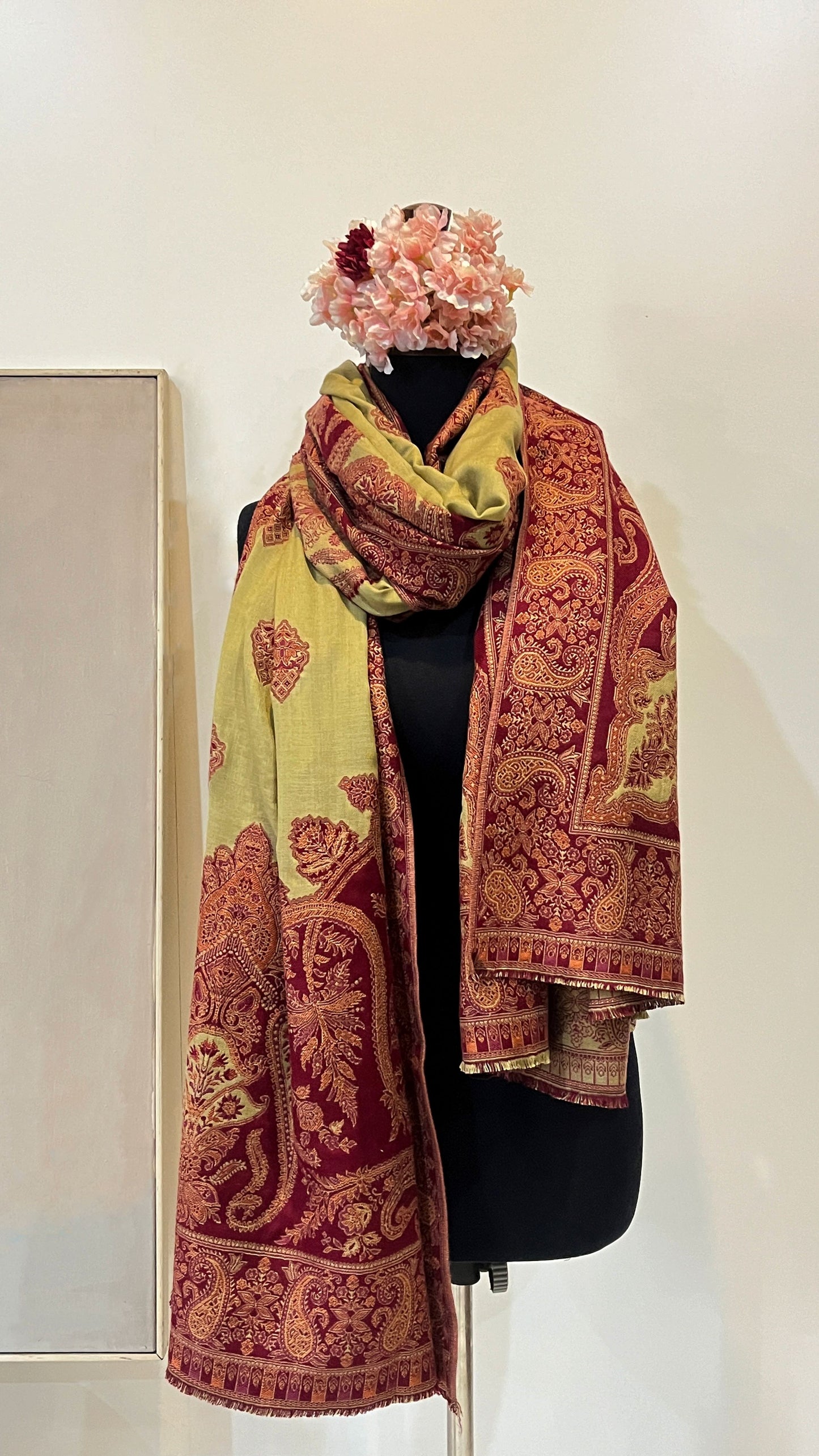Traditional Kashmiri wool shawl with elegant drape