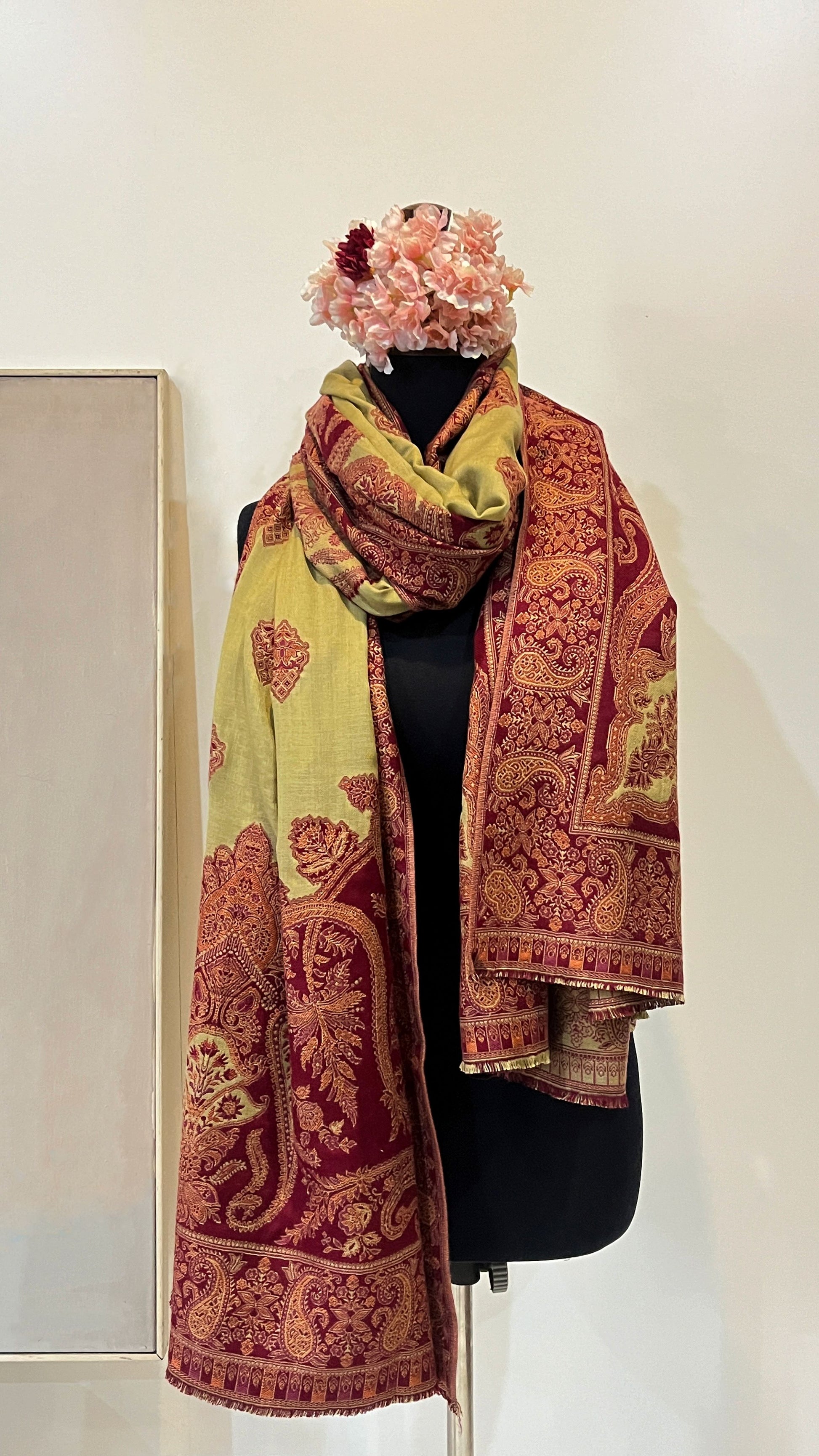 Traditional Kashmiri wool shawl with elegant drape