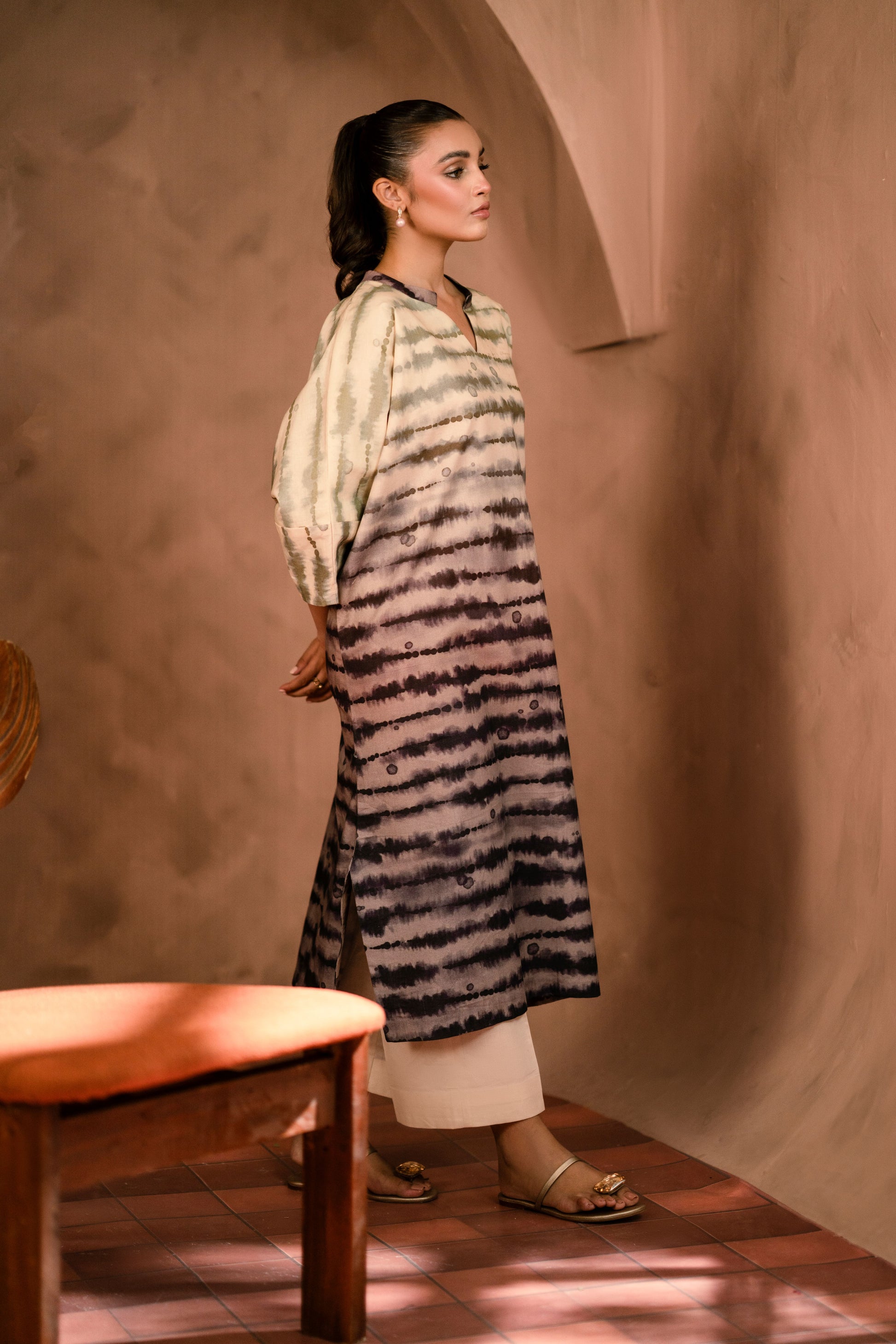 Women’s khaddar fabric suit with embellishments for winter events