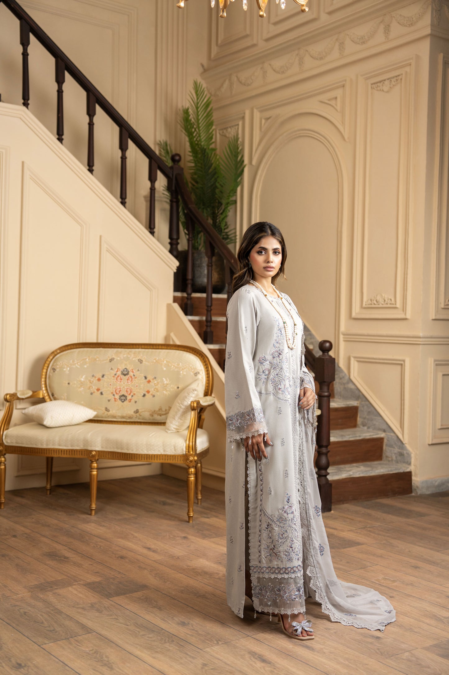 Unstitched casual karandi suit with stylish embroidery