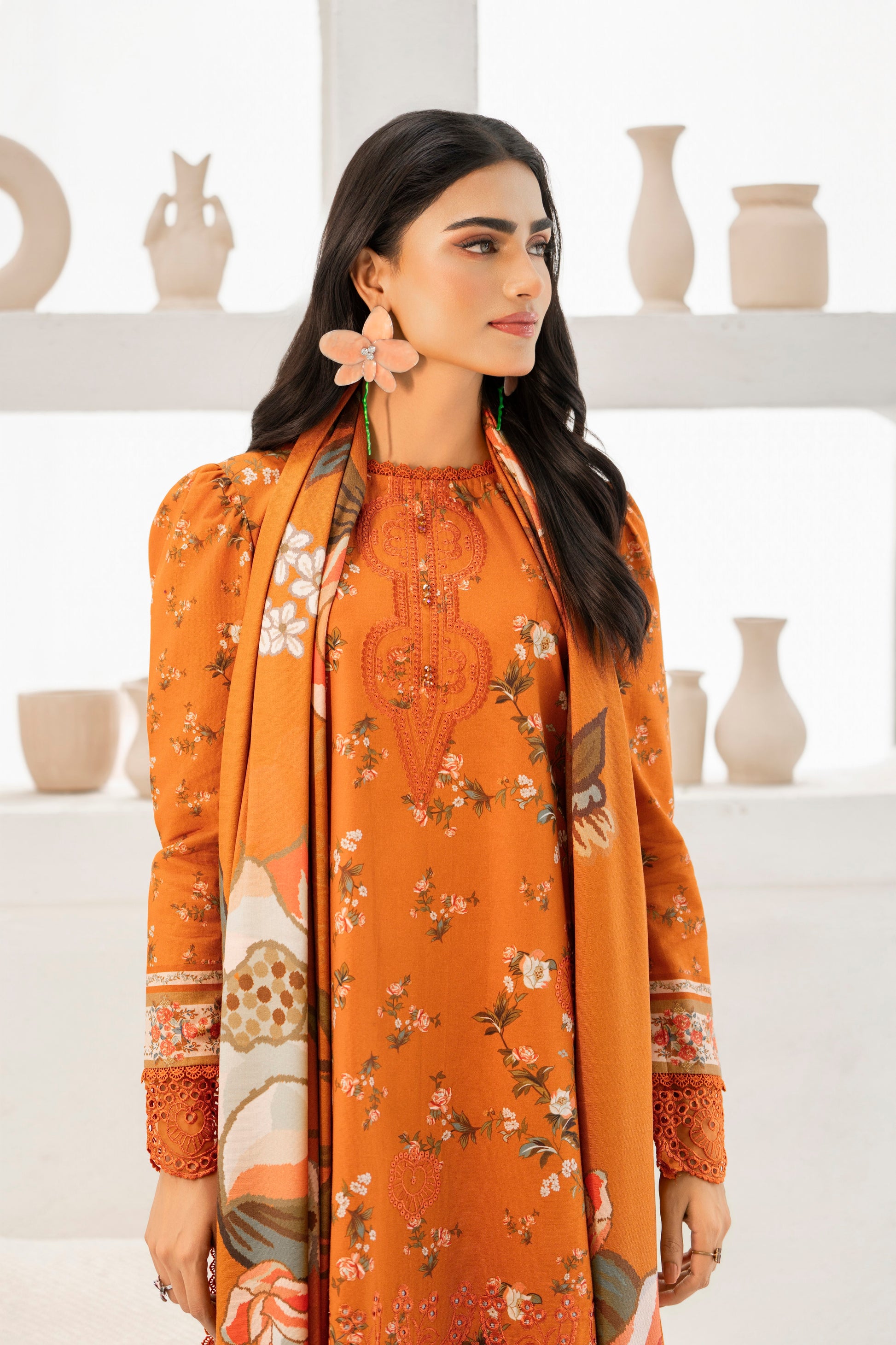 Women’s embroidered khaddar dress for casual wear