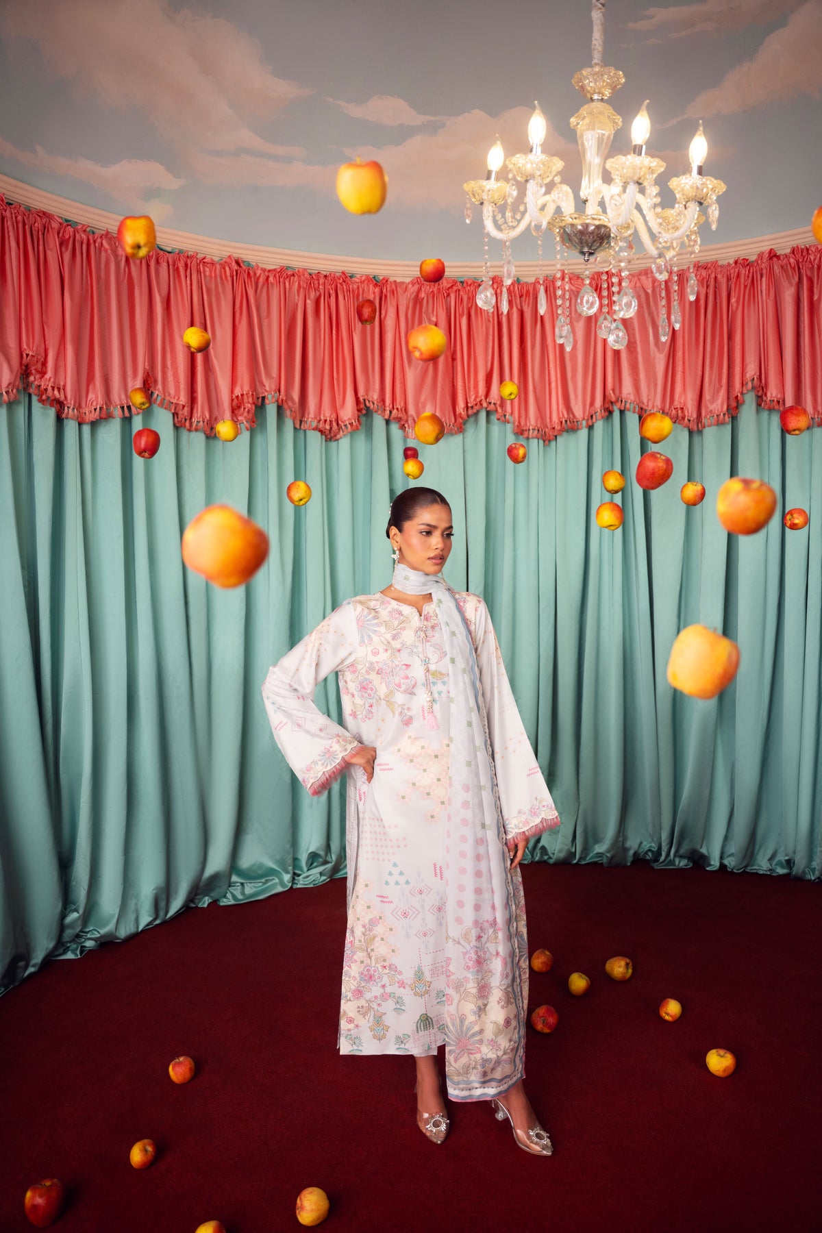 Trendy silk dress for girls featuring a premium unstitched 3PC raw silk shirt and trousers with a delicate chiffon dupatta, suitable for creating fashionable Pakistani looks for weddings and festive events