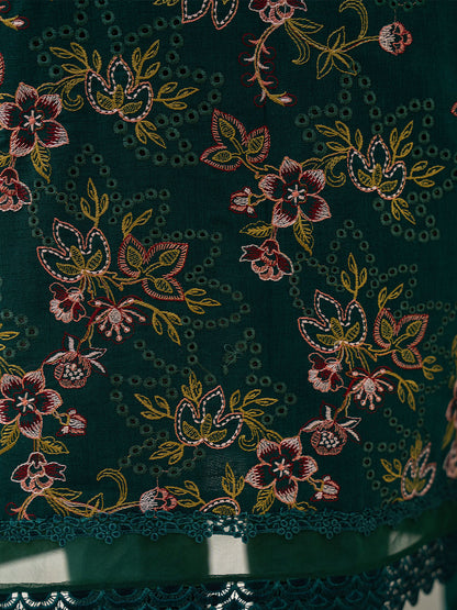 Trendy embroidered lawn suit with chiffon printed dupatta and karandi trouser