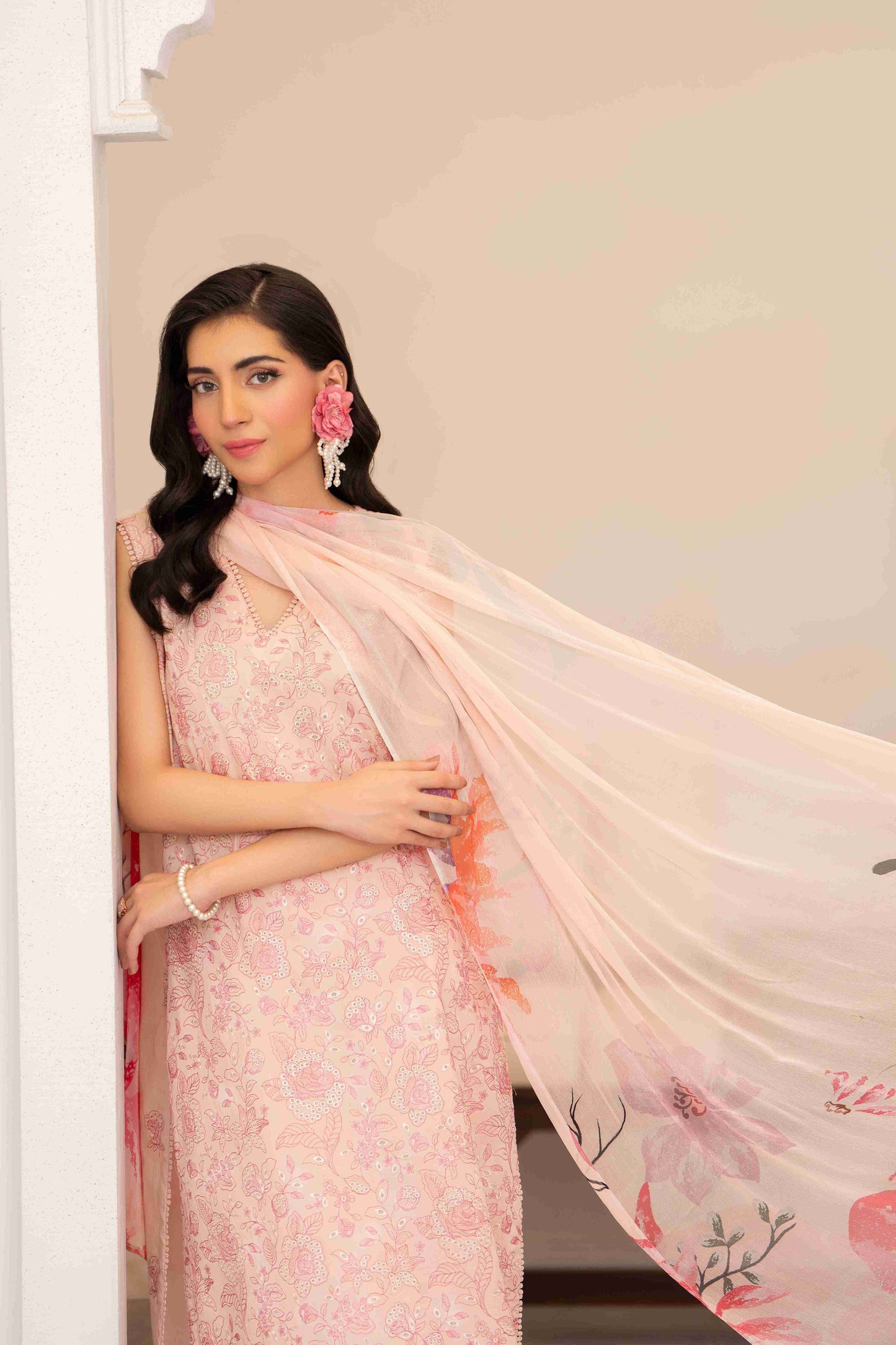  Lawn embroidered shirt three meters with chiffon dupatta and cotton trouser best for classy looks