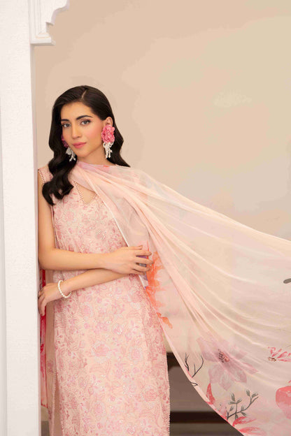  Lawn embroidered shirt three meters with chiffon dupatta and cotton trouser best for classy looks