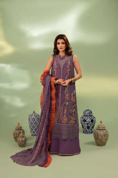 unstitched chiffon winter suit for women with detailed embroidery