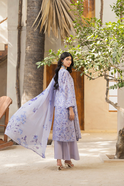 Self-check embroidered shirt, chiffon dupatta, and cotton trouser for formal eastern dresses