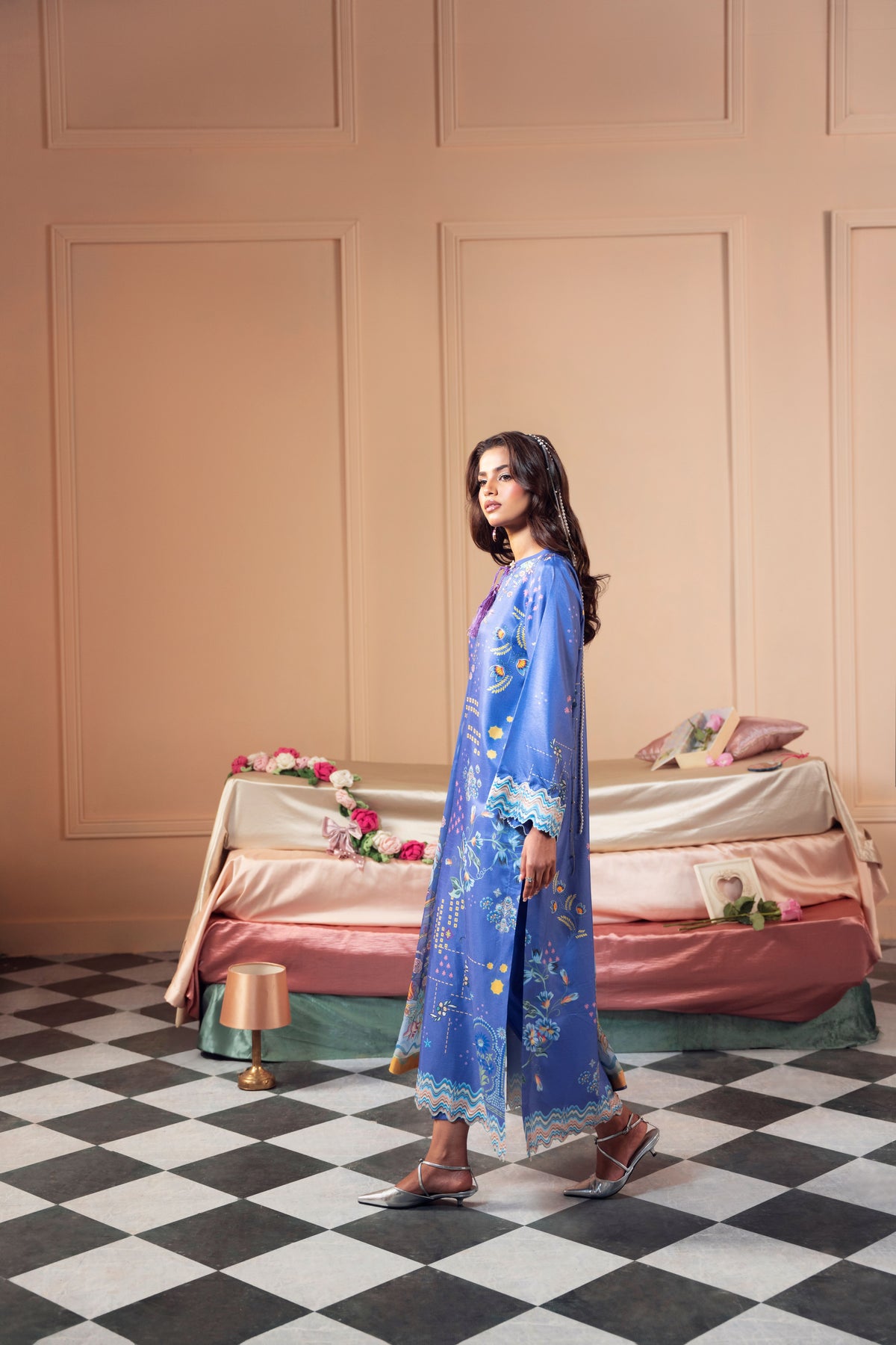 Unstitched Pakistani silk suit featuring premium raw silk fabric for the shirt and trousers with a delicate chiffon dupatta, designed for traditional Eastern fashion and modern styling at special events