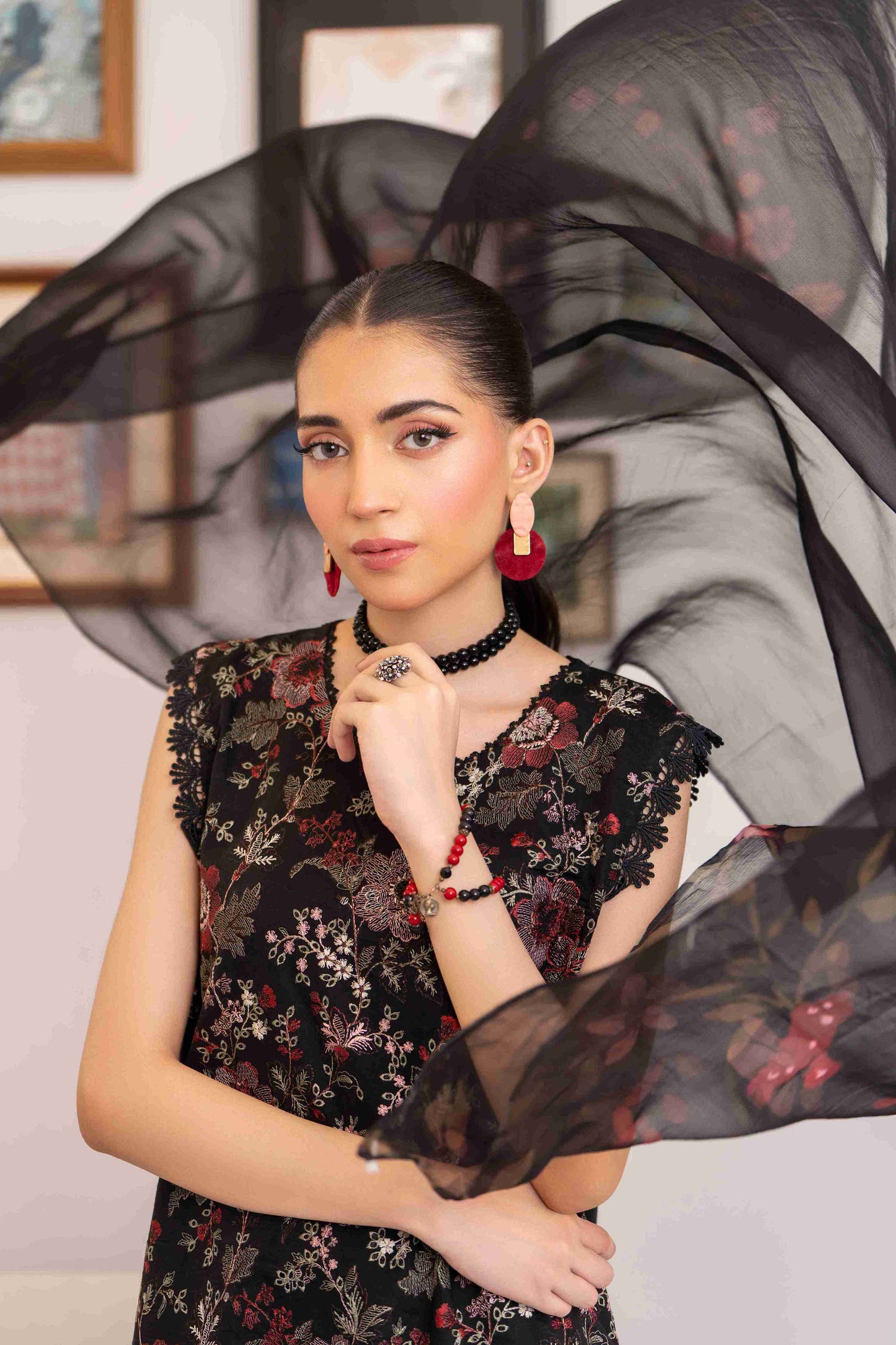 Unique embroidered lawn suit crafted with premium fabric and chiffon dupatta ideal for formal looks